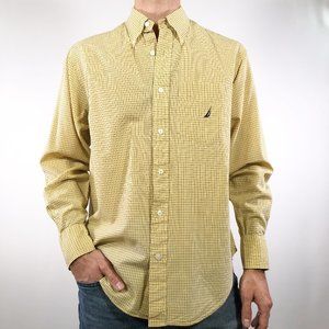 Nautica Yellow Blue Casual Check Button Up Shirt S